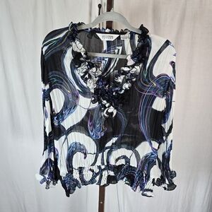 Allison Taylor women's sheer pullover long-sleeved low cut top size large